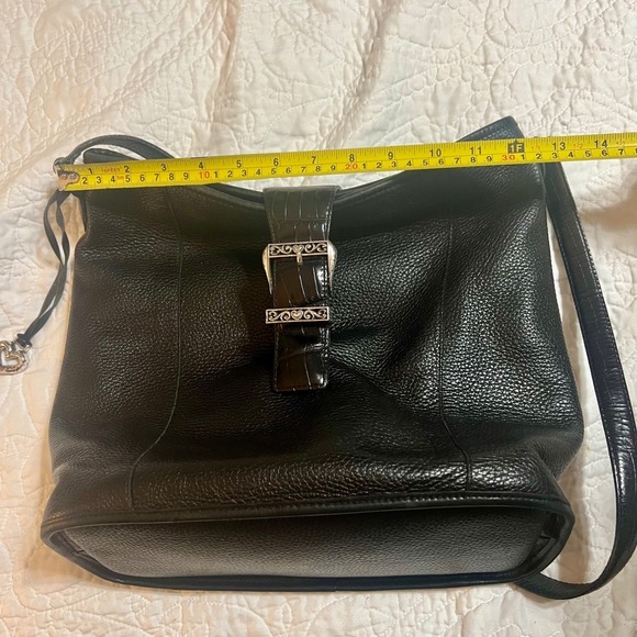 Brighton Black Pebbled Leather Shoulder Bag‎ Silver Heart Charm Buckle Detail - Picture 9 of 12